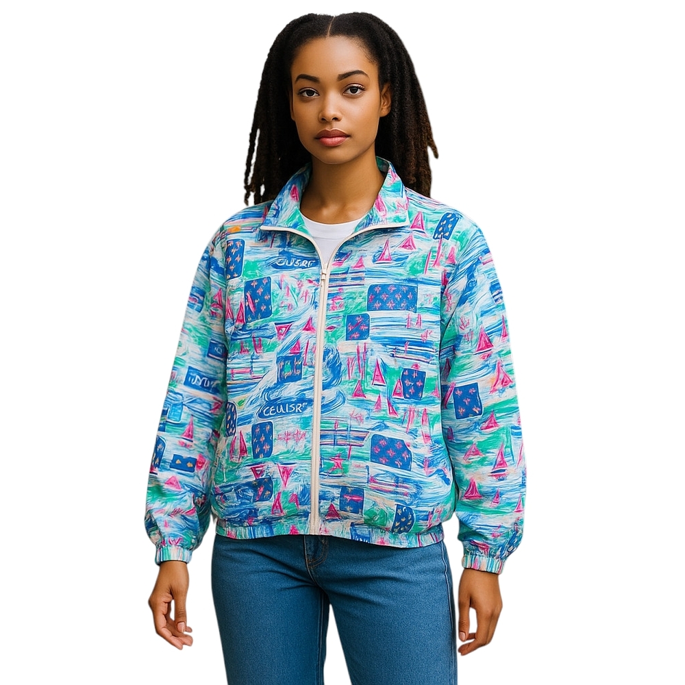 Koret Vintage Nautical Sail Boat 90s Zip Up Bomber Jacket Women's Size Medium M - Picture 2 of 8
